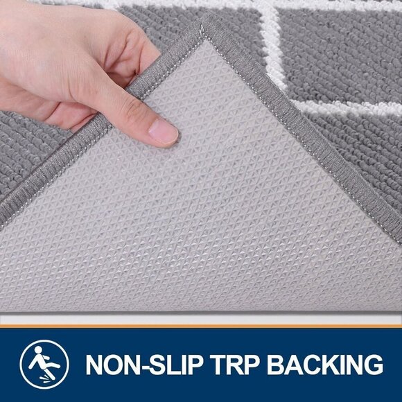 NEW! Gray geometric white non slip door mat entrance rug soft - Picture 4 of 6